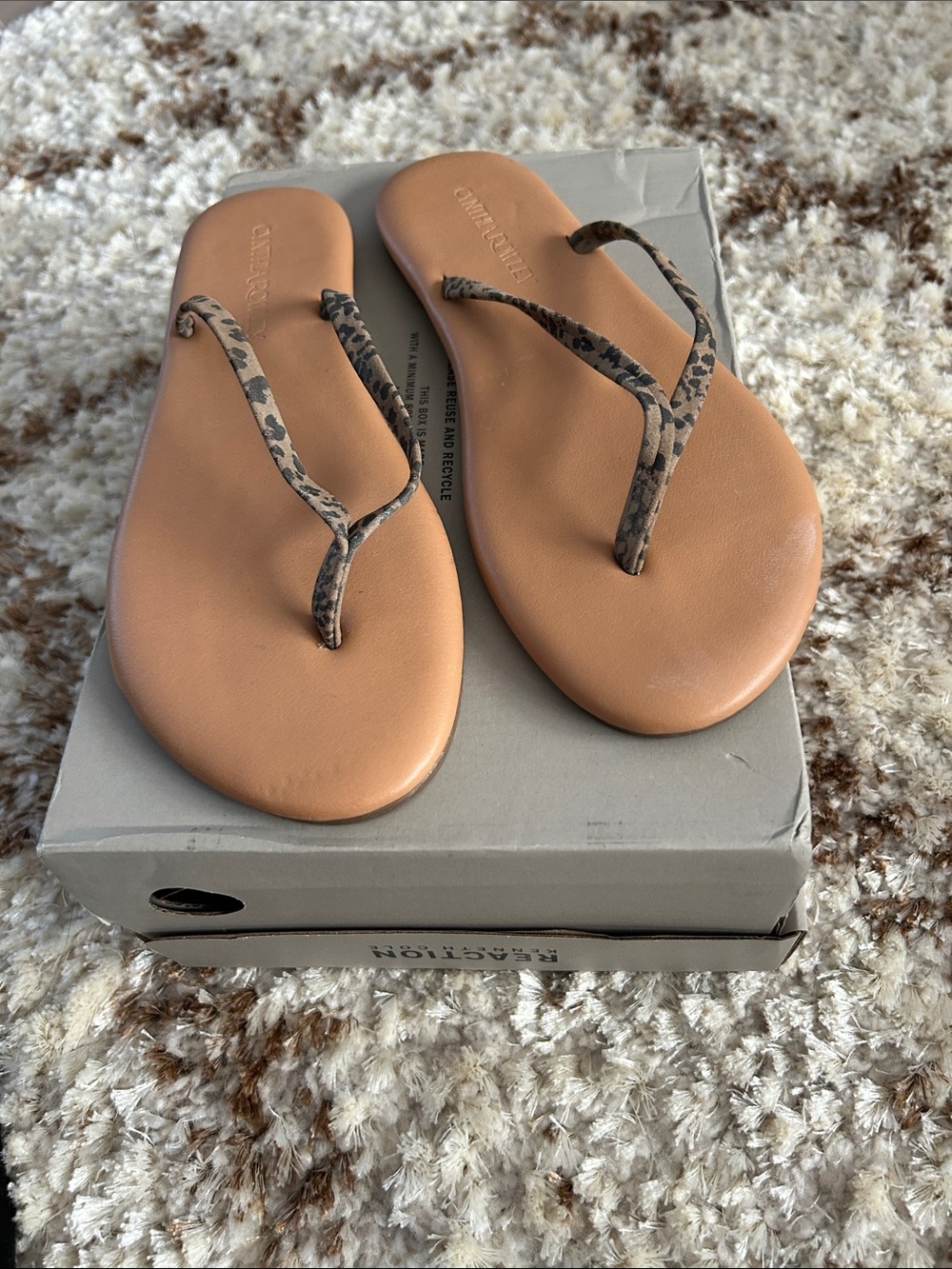 Cynthia Rowley Tan Sandals with Leopard-Print Straps